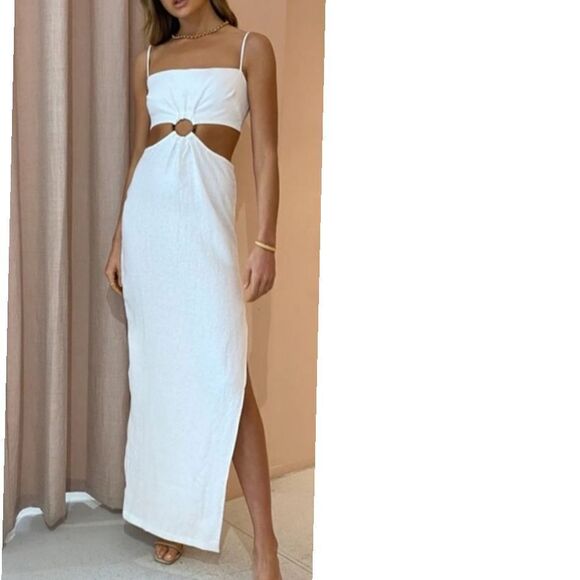 Rumer Avalon Ring White 100% Linen Lightweight Maxi Dress Womens‎ size S - Picture 1 of 5